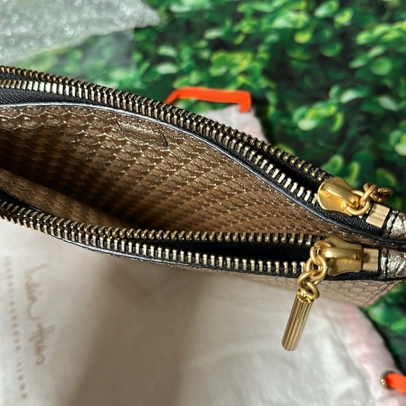 India Hicks Moonlight Metallic Gold Black Leather Clutch Wristlet NEW - Picture 11 of 16